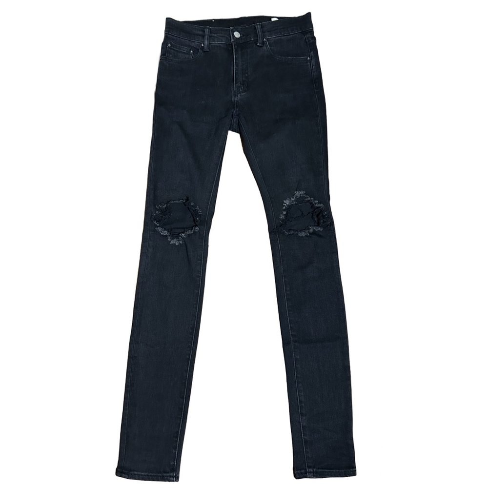 MNML Men’s Distressed Skinny Black Cut Out Knee Denim Jeans Sz 30x34